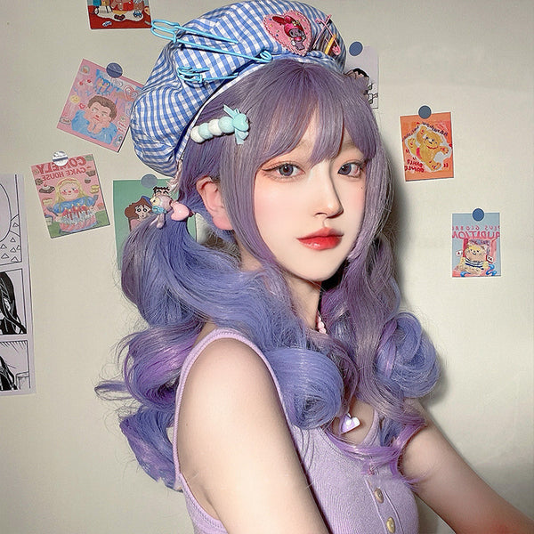 Purple long curly wig KF81748