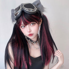 Black and red long straight hair  KF82821