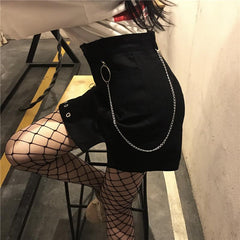 Black Retro Chic Punk Ring Skirt KF2037
