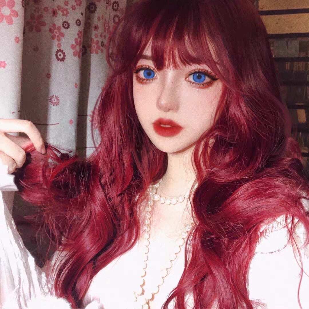 Red long curly wig KF81629