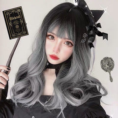 Gradient gray long curly wig KF81942