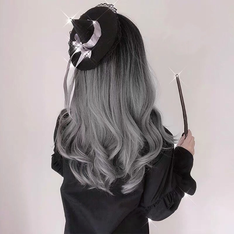 Gradient gray long curly wig KF81942