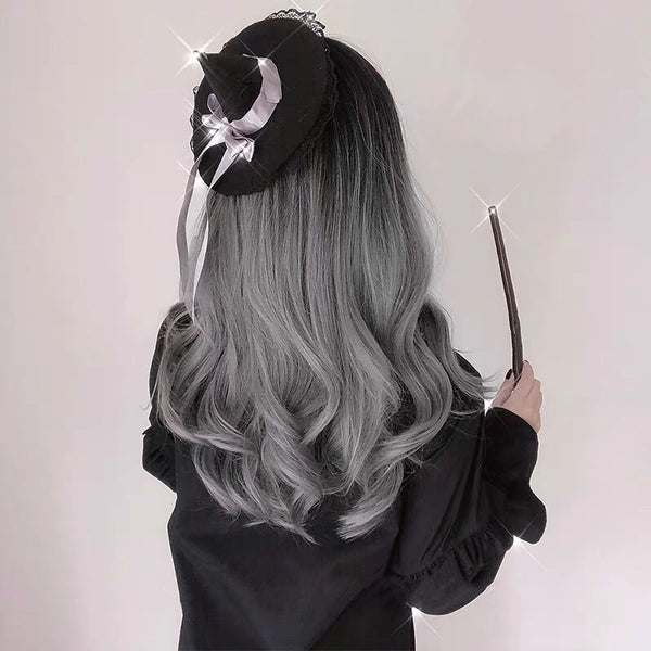 Gradient gray long curly wig KF81942