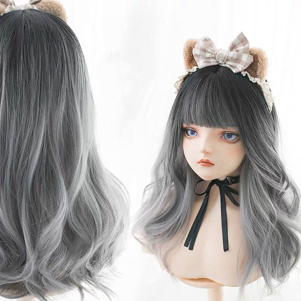 Gradient gray long curly wig KF81942