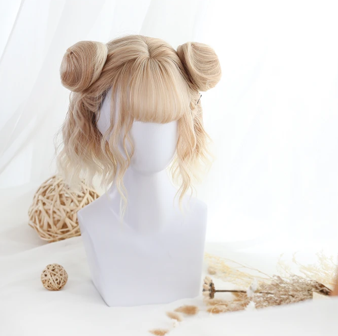 blond Short  wig KF6201 ( wigs and buns sets )