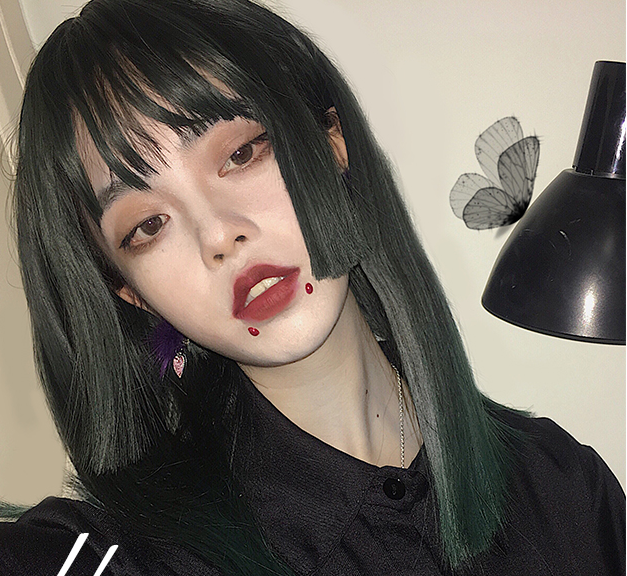 Dark green bangs cut wig KF81125