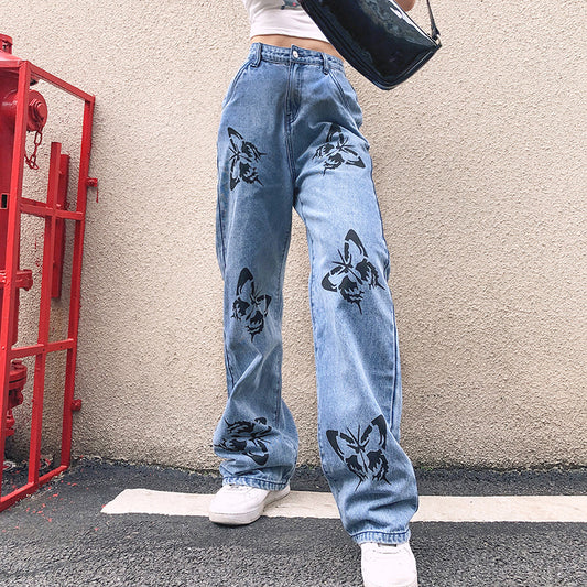 Harajuku butterfly print jeans  KF9937