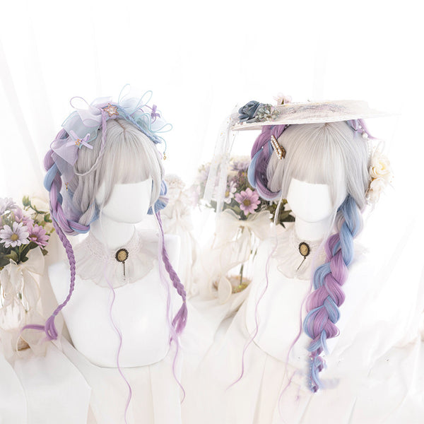 Gradient blue and purple long curly wig  KF82675