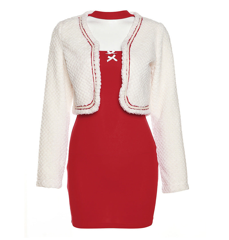 Christmas Long Sleeve Cardigan + Dress Set  KF83147