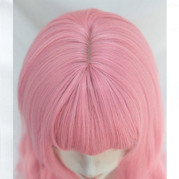 Pink long curly wig KF81507