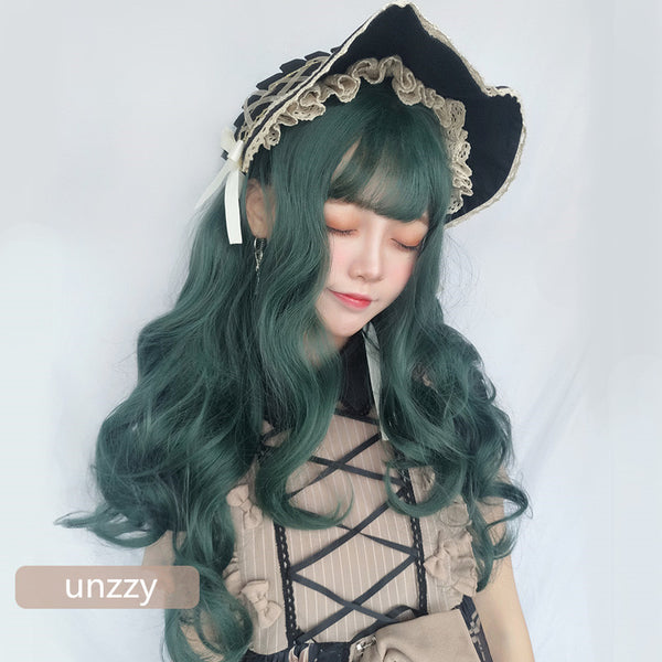 Dark green long roll wig KF9494