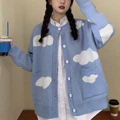 Blue knitted cardigan KF81858