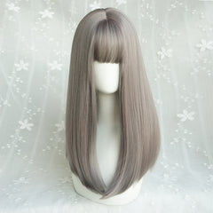 Gray long straight wig KF9265