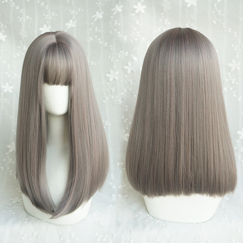 Gray long straight wig KF9265