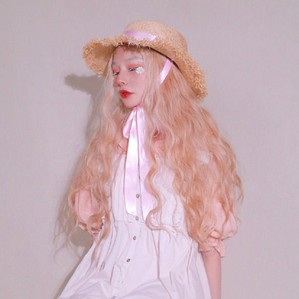 Cream Blonde Long Curly Wig KF9492