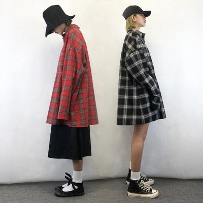 Harajuku plaid long sleeve shirt  KF2388