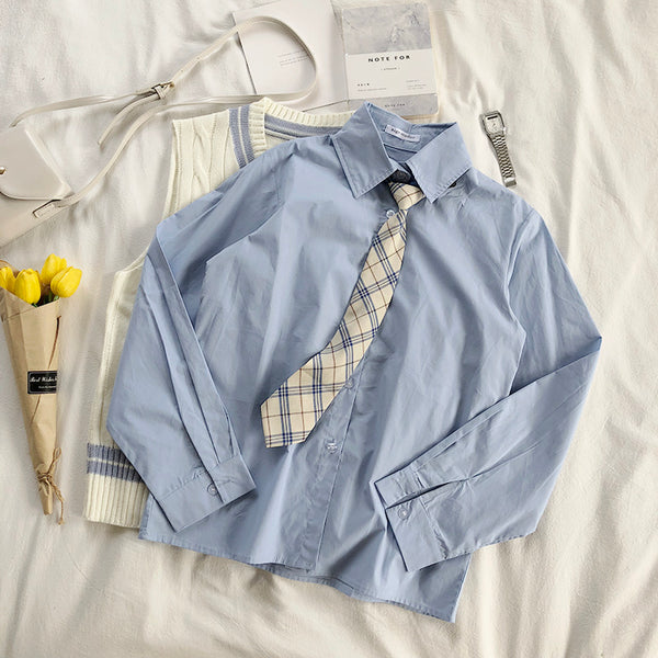 Chic blue shirt + vest KF90132