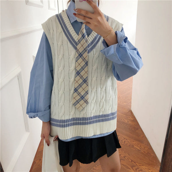 Chic blue shirt + vest KF90132