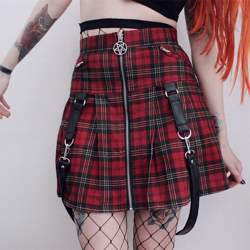 High waist strap A-line skirt KF90057