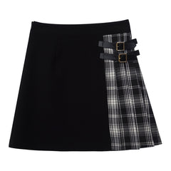 Black Plaid Skirt KF90335