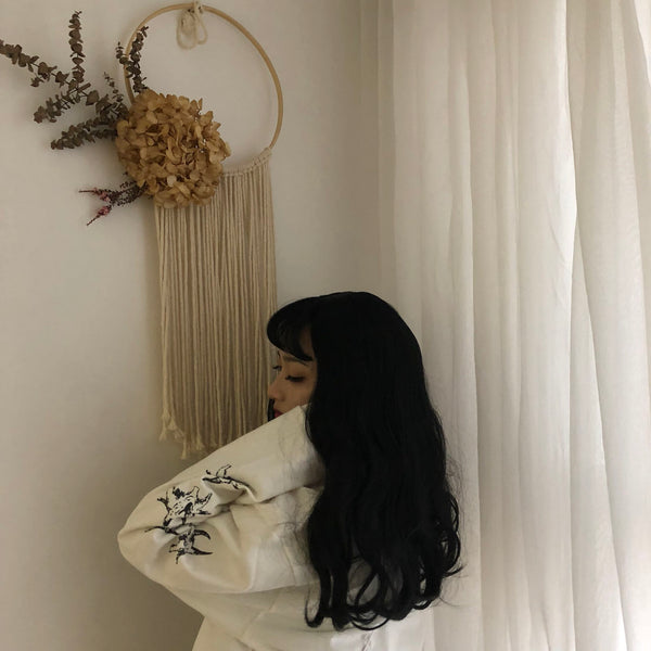 Black long roll wig KF90275