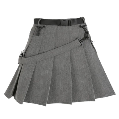 Grey pocket pleated skirt KF90020