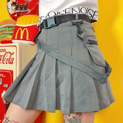 Grey pocket pleated skirt KF90020