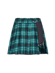 Fake two-piece plaid high waist skirt  KF25067