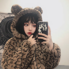 Plush leopard coat KF9544