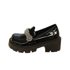 black high-heeled leather shoes  KF82714