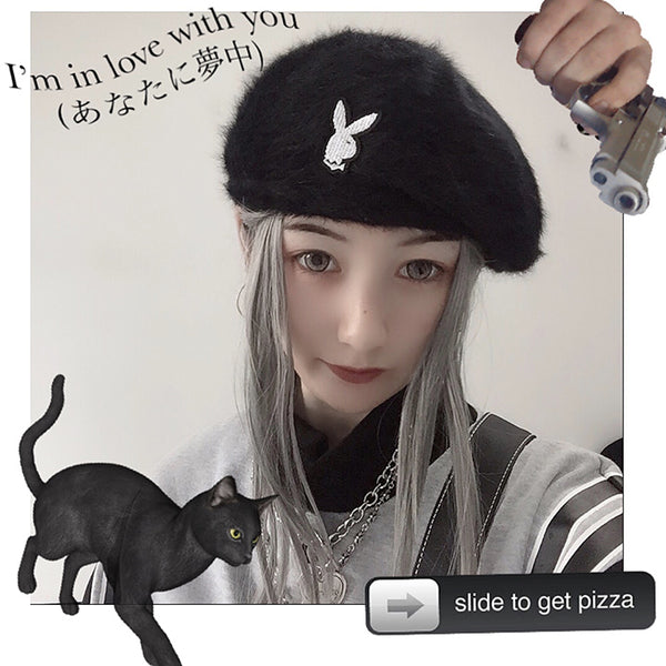 Rabbit pattern beret KF80058