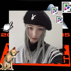 Rabbit pattern beret KF80058