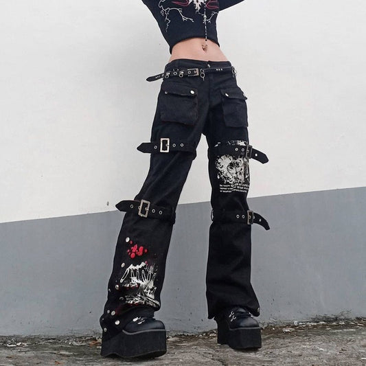 Punk Metal Buckle Jeans  KF9933