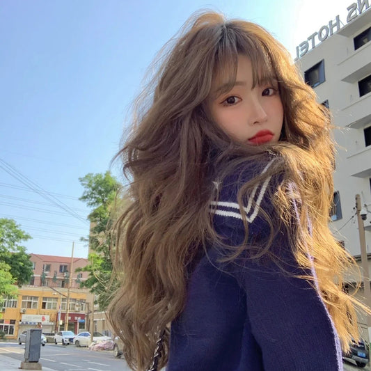 gray brown long curly hair   KF82912