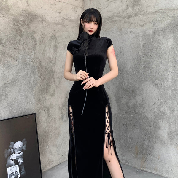 Black cheongsam dress KF81811