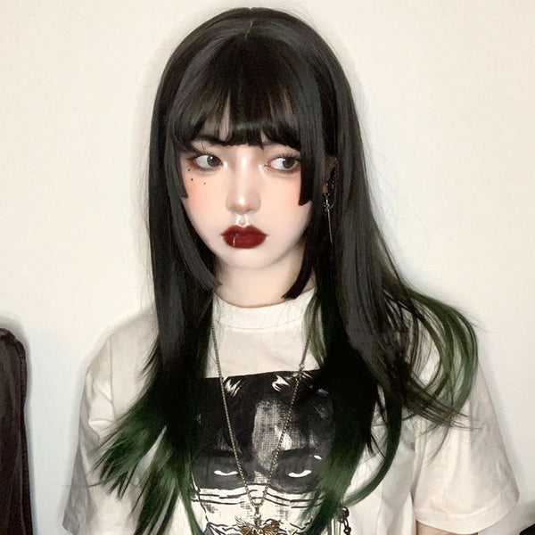 Cospaly dark green long straight hair wig  KF82184