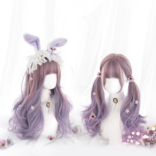 Purple long curly wig KF81634