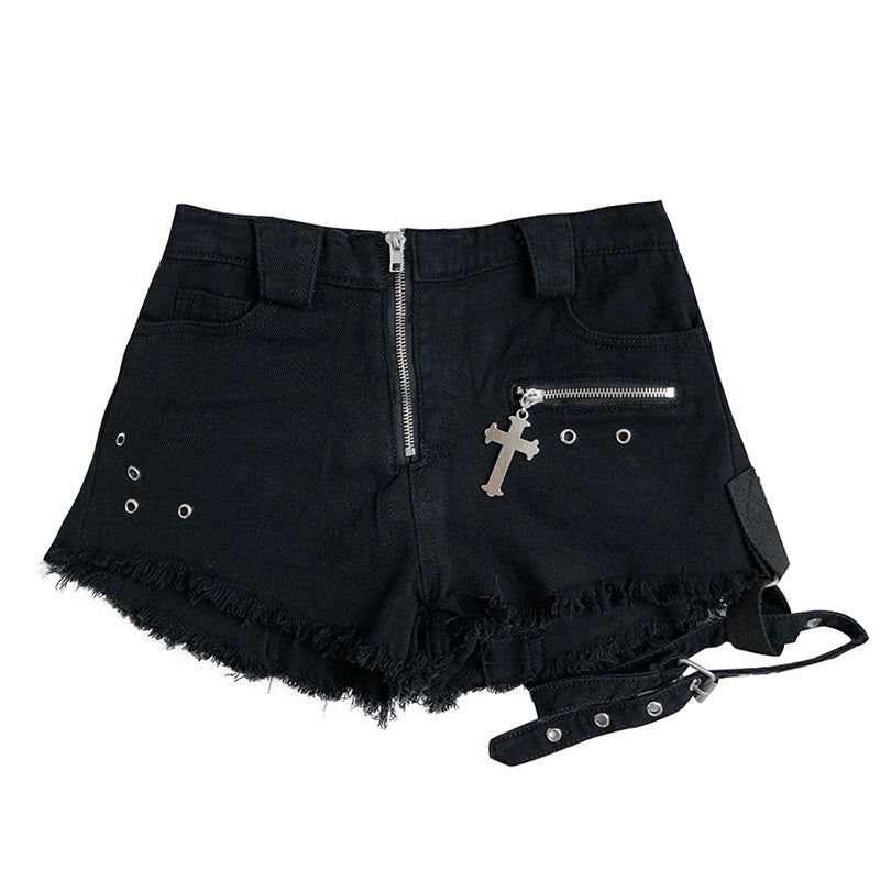 Punk denim shorts KF81068