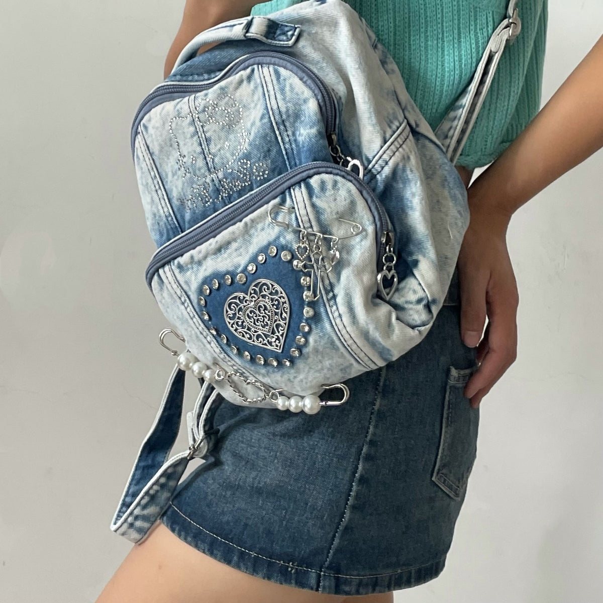 vintage denim backpack  KF21603