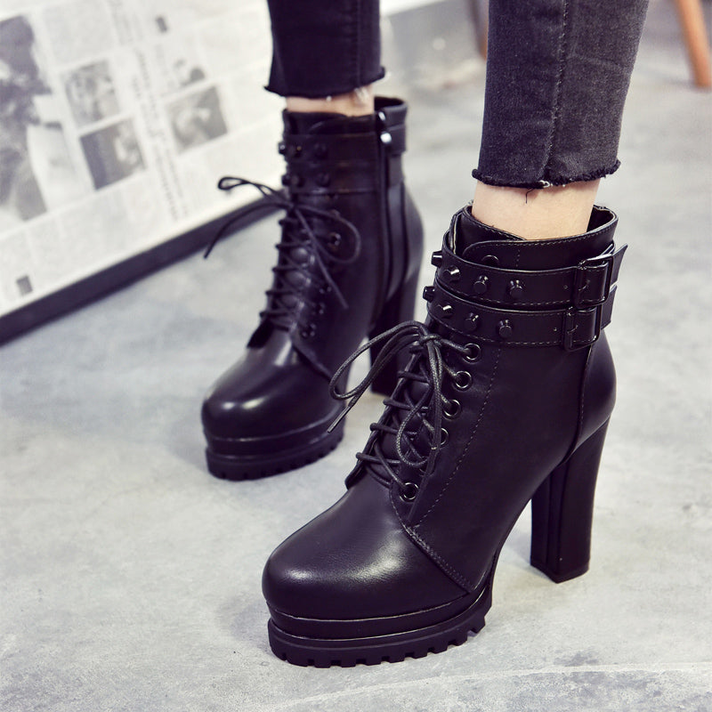 Black studded high heels   KF82317