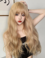 Golden long curly wig KF82114
