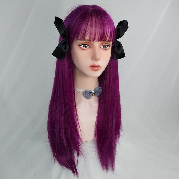 Purple long straight wig KF81914