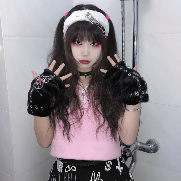 Harajuku Punk Black Gloves  KF82365