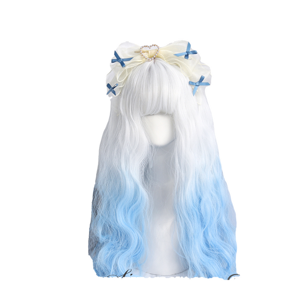 White and blue gradient long curly wig  KF81268