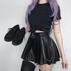 Black leather pleated skirt KF81248