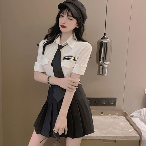 White shirt + black skirt two-piece suit  KF9237