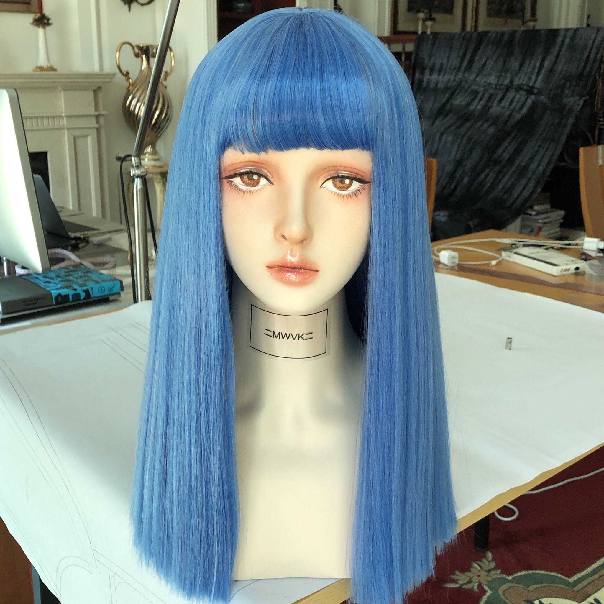 Long blue straight wig KF81265