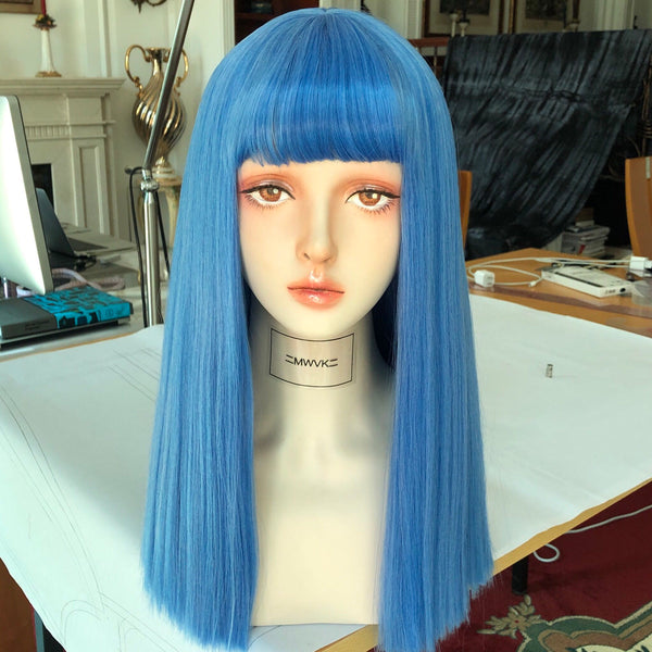 Long blue straight wig KF81265