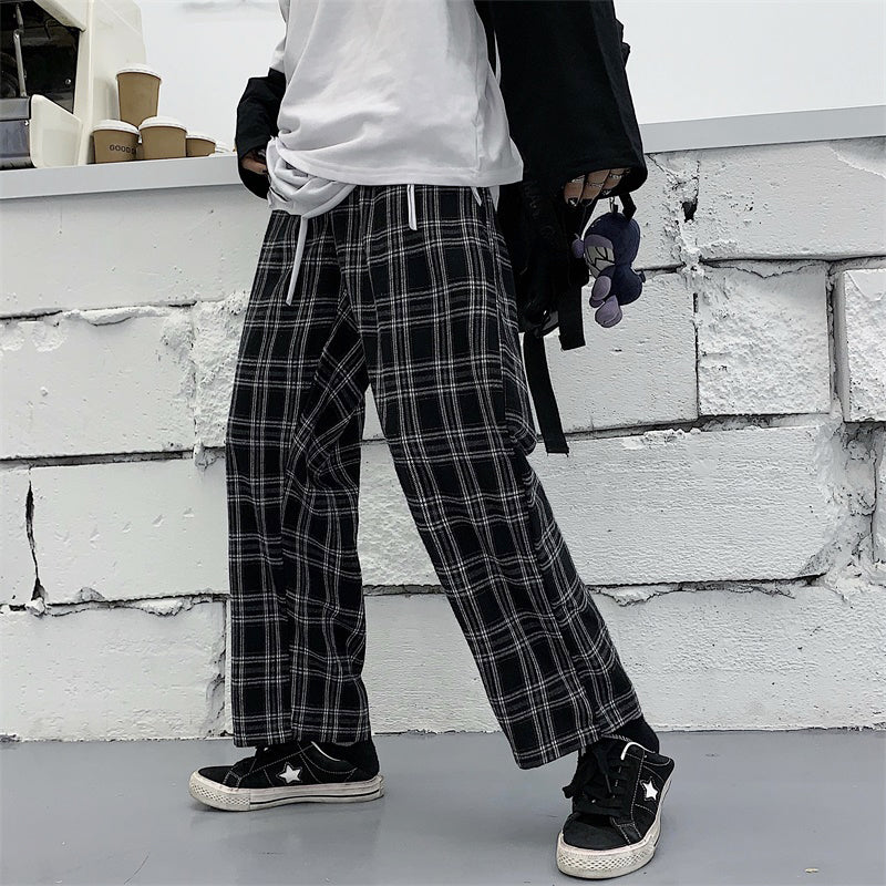 Black white plaid pants KF81444