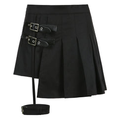 Punk style black pleated skirt   KF82315